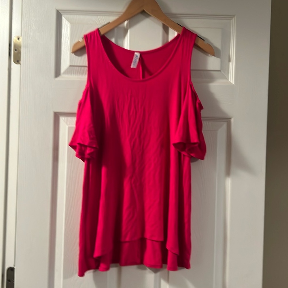 Hot pink cold shoulder top
